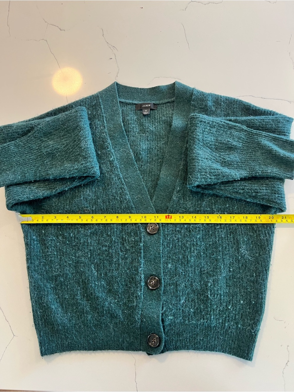 J. Crew Teal Green V-Neck Button-Up Cardigan alpaca and wool size medium - Picture 4 of 6